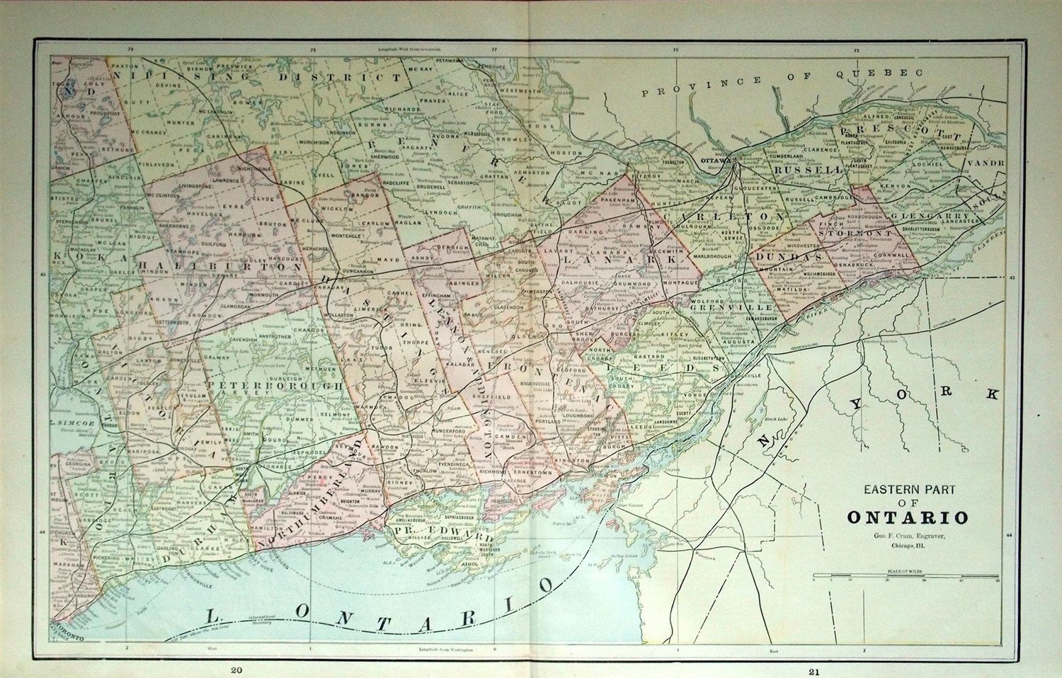 1892 Large Double Page Antique Map of Eastern by bananastrudel