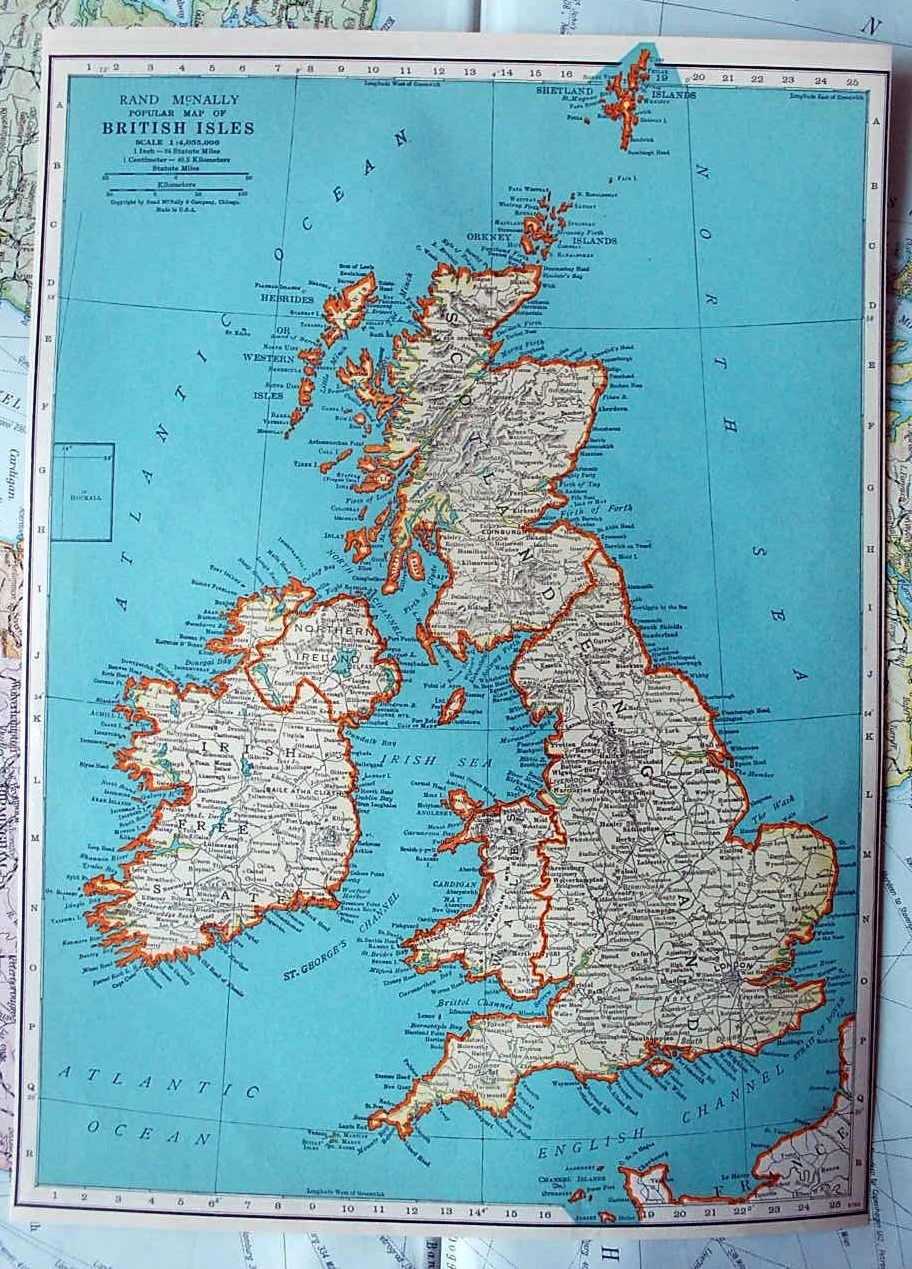 1937 Antique Map of the British Isles or Great Britain