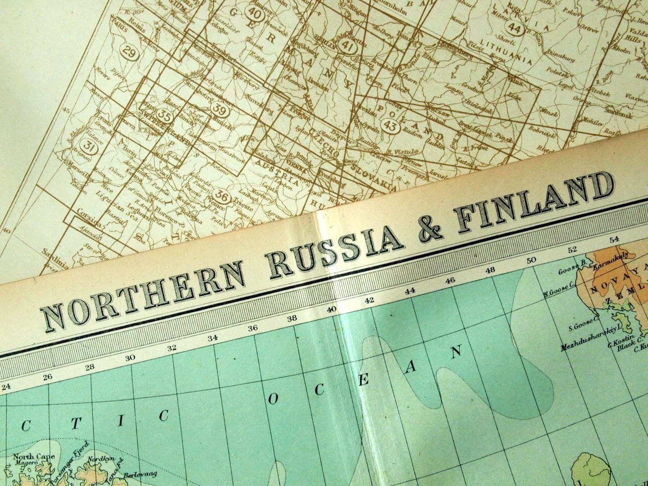 1922 Very Large Antique Map of Northern Russia and Finland