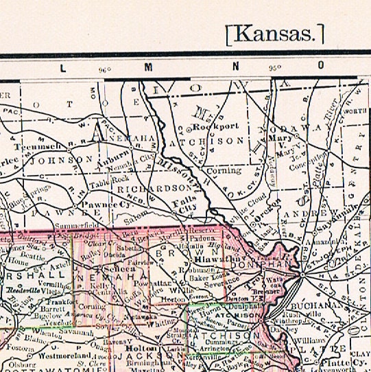 1900 Charming Antique Map of Kansas