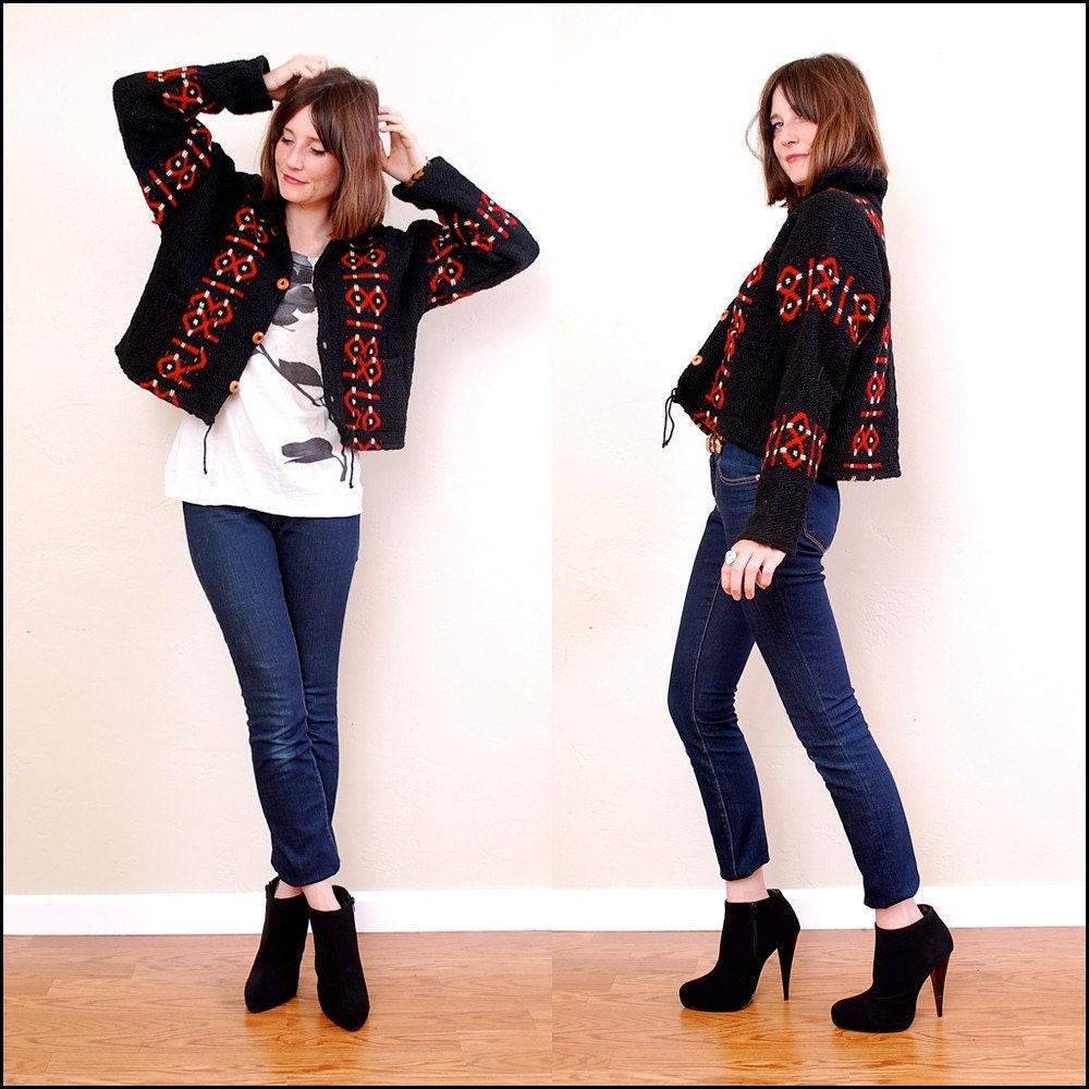 Vintage 90's Ethnic CROPPED JACKET- amazing box cut shape and cool geometric pattern FREE Worldwide Shipping