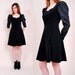 Vintage 80s Black Velvet Mini Dress s/m - cutest shape, sweetheart neckline, flared mini skirt - FREE Worldwide Shipping