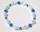 White, Crystal & Capri Blue Stackable, Layering Bracelet, Stretch Bracelet, perfect for you next Arm Party
