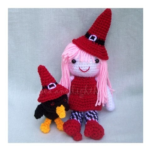 Crochet pattern - Little Red witch and black crow