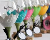 Daisy hand painted wine glasses in a SET OF 6 - You choose the colors - FREE Personalization and dishwasher safe