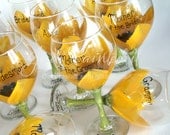 Sunflower Bridal party painted wine glasses set of 12.  FREE personalization and dishwasher safe