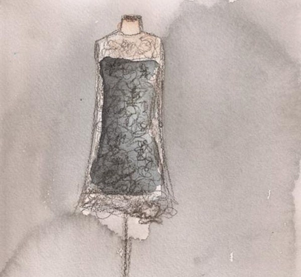 Vintage Dress Painting - Print Watercolor and Charcoal - Vintage Olivia Dress - 10x13 - Lauren Maurer Artworks on Etsy
