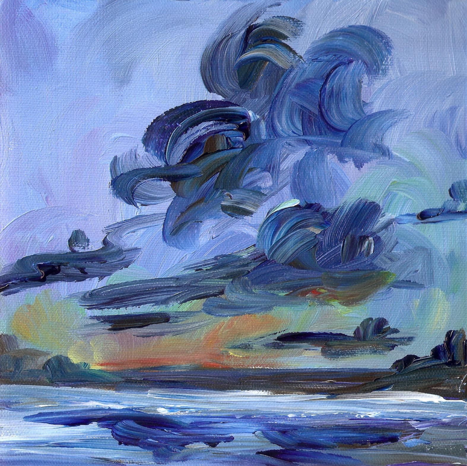 Print - Acrylic Painting - Abstract - Stormy Lake Sky - 8x8