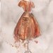 Print - Watercolor and Charcoal Painting - Vintage Striped Squash Dress - 8x10