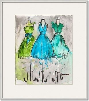 Print - Watercolor and Ink - Vintage Dress Painting - Vintage Aqua Trio - 8x10