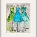 Print - Watercolor and Ink - Vintage Dress Painting - Vintage Aqua Trio - 10x13