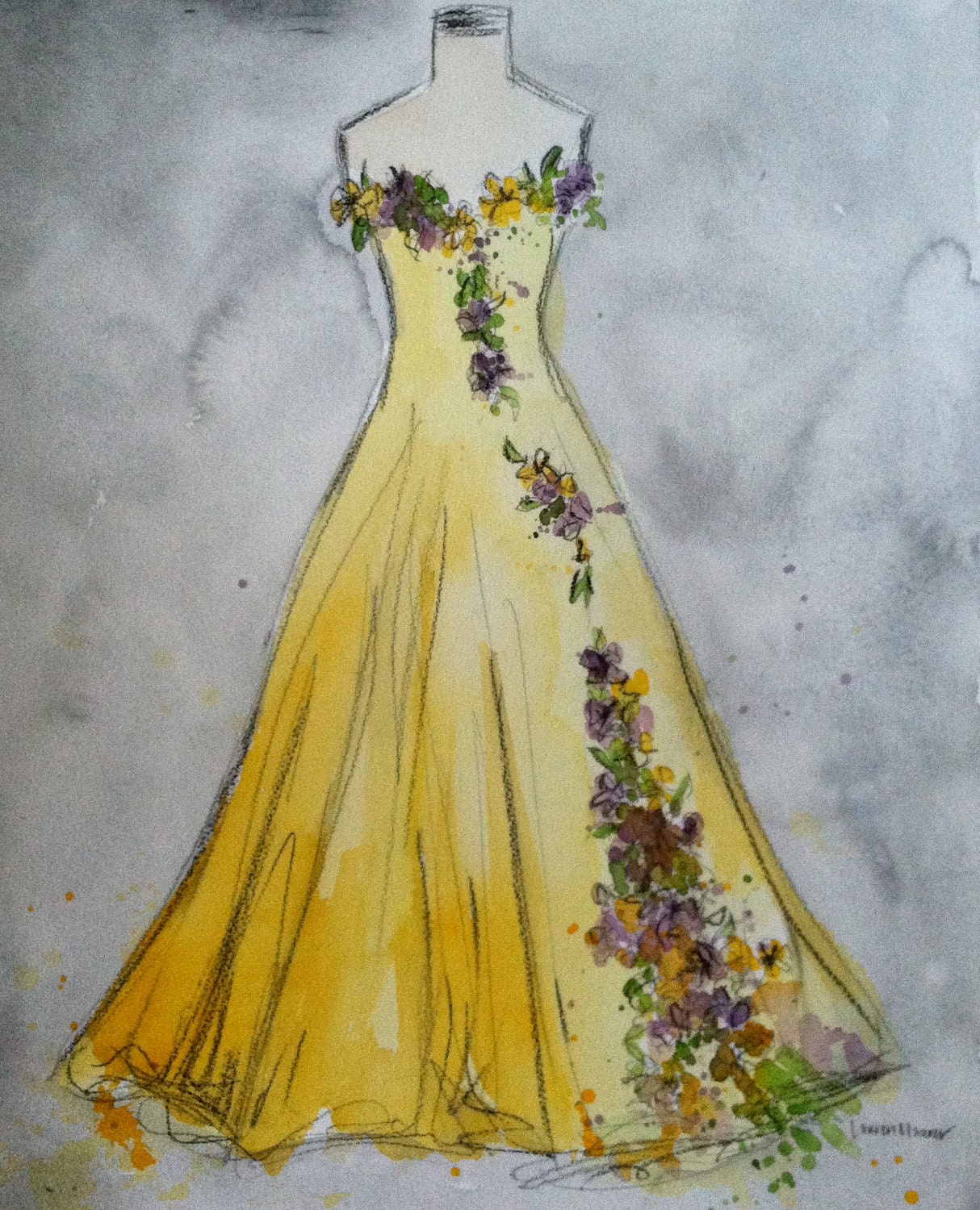 reserved for Leah Vintage Dress Painting by LaurenMaurerStudio