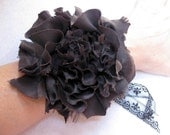 Ruffled Rosette, Deconstructed, Dark Brown Silk Cuff Bracelet by Stacy Leigh