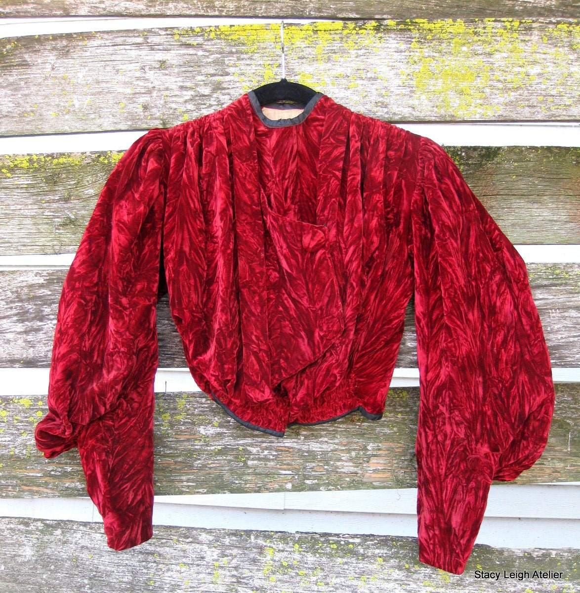 Victorian Crushed Merlot Red Velvet Blouse Size X-Small