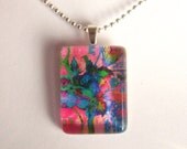 Floral Pendant in Pink and Blue with Chain