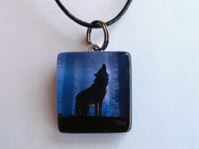 Howling Wolf - Petite Glass Tile Pendant Necklace