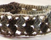 Wide Crocheted Lace Headband in Soft Brown, Beige and Gray Cotton