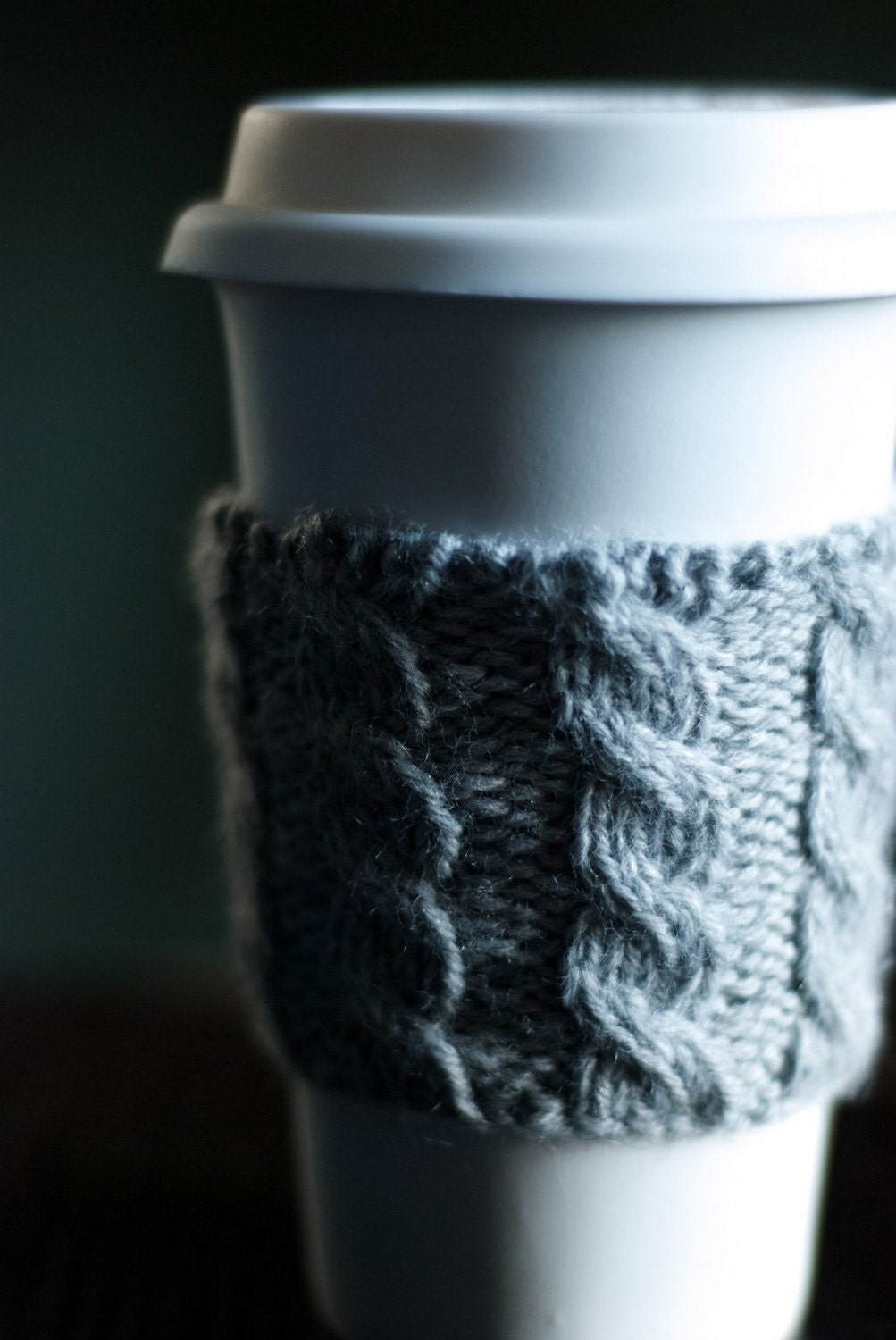 Cable Knit Coffee Cozy - Heather Gray