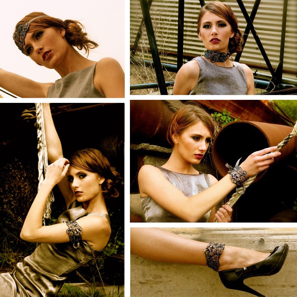 The 5 in 1 Swanky by Kat Swank- Buy 1 piece and wear it 5 ways. Bejewelled Gunmetal. Beading fit for a queen. Liaison.