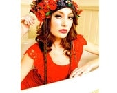 RED Kat Swank Luxury Headdress, Made to Order, Antique Materials- Custom OOAK- Wearable Textile Art, Editorial. LIAISON.