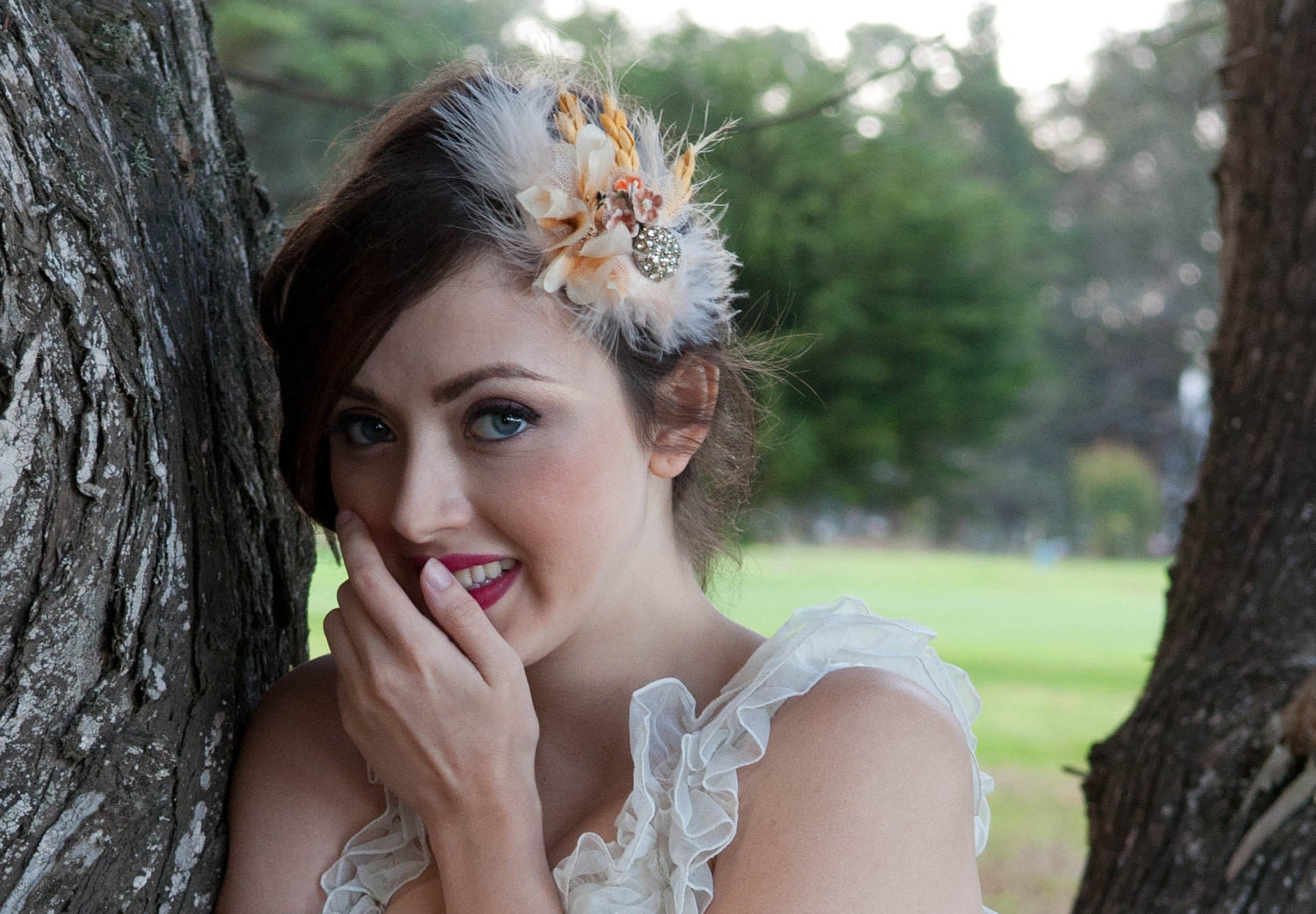 Whimsical Wheat Vintage Marabou Hair Clip by The House of Kat Swank. LIMITED EDITION.