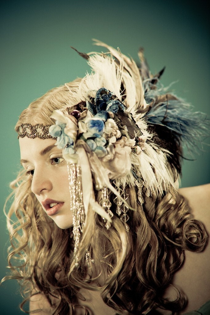 Kat Swank Custom Headband with Vintage Materials- You choose the colors. Headpiece fit for a QUEEN. Liaison Headdress, Wearable Textile Art.