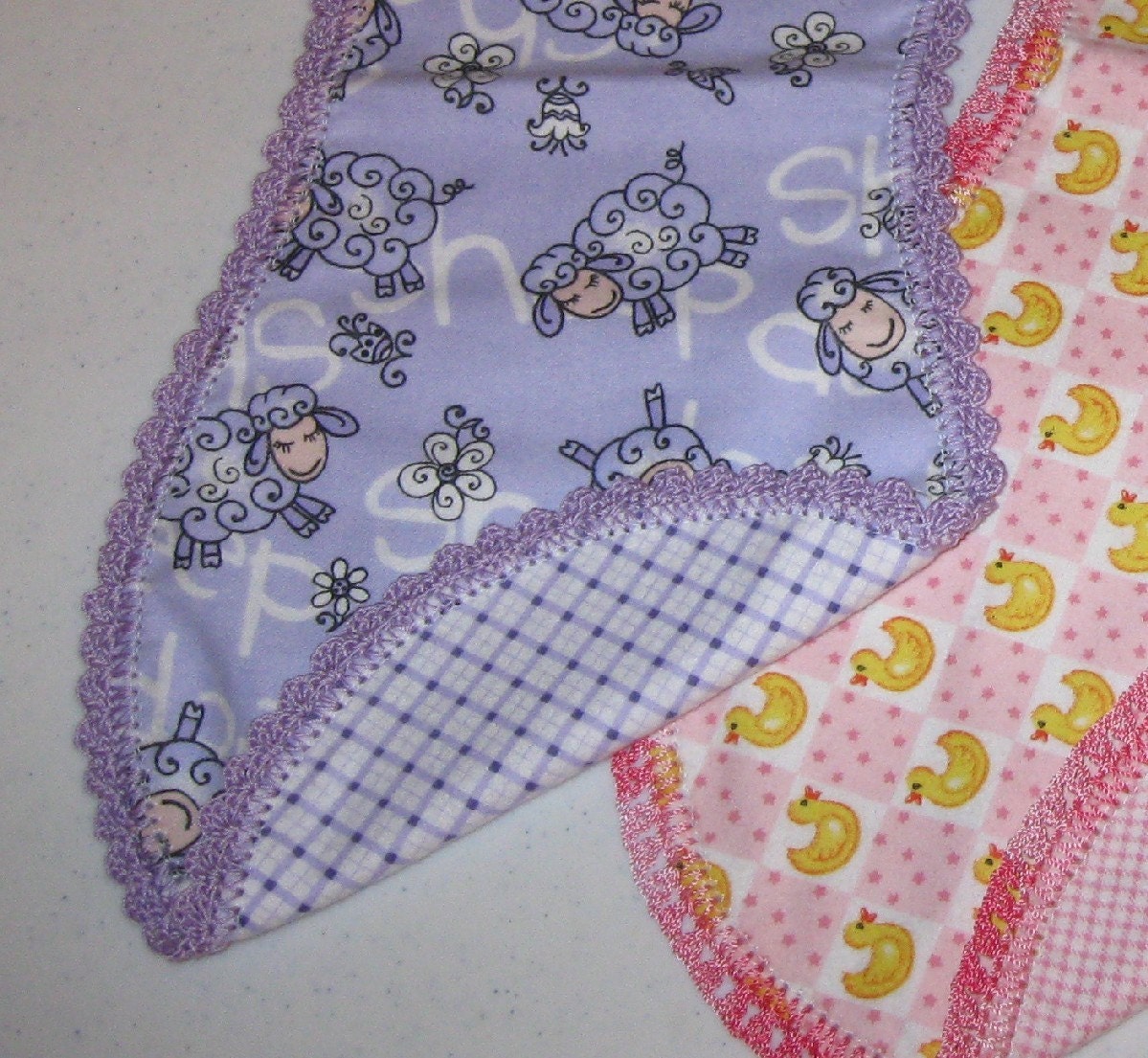 Flannel burp cloth with crochet edging lavendar by Stringalings