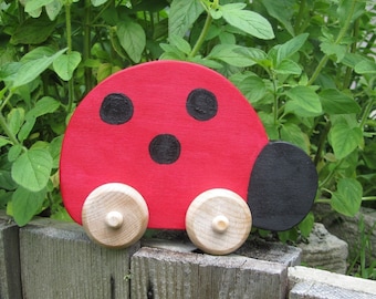 Wooden Toy- Waldorf Ladybug Push Toy