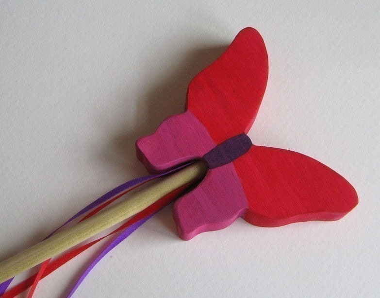 Red and Pink Wooden Butterfly Wand