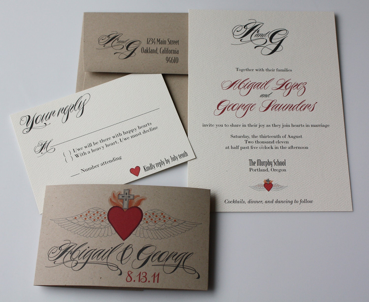 The Abigail Wedding Invitation Suite Made with Recycled Papers, 50 Sets