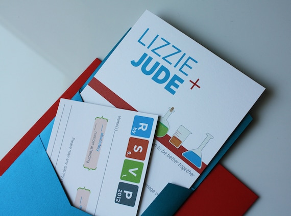 The Jude Chemistry Wedding Invitation Suite, 50 sets with pocket envelopes, made with green, eco friendly materials