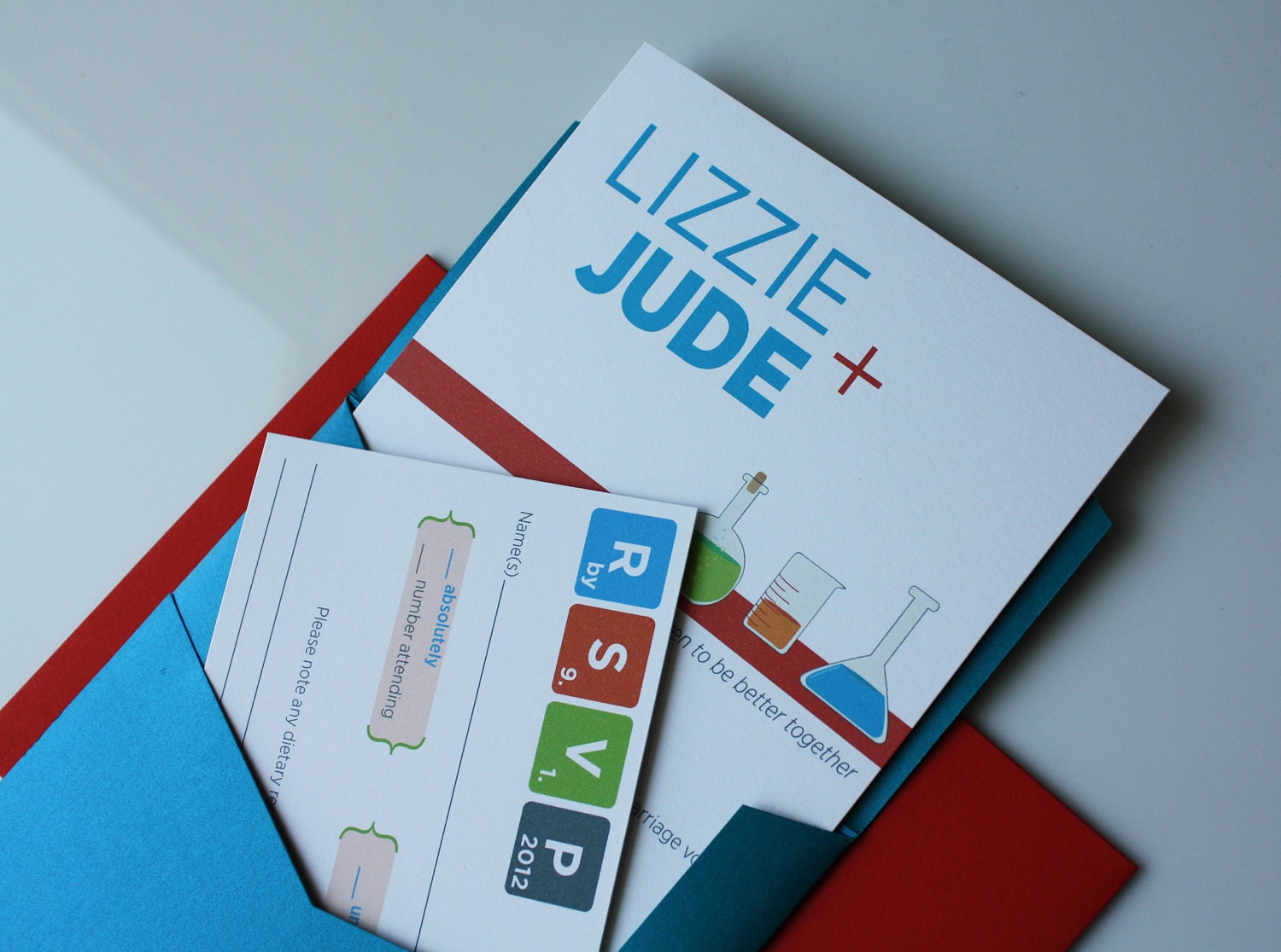 The Jude Chemistry Wedding Invitation Suite, 50 sets with pocket envelopes, made with green, eco friendly materials
