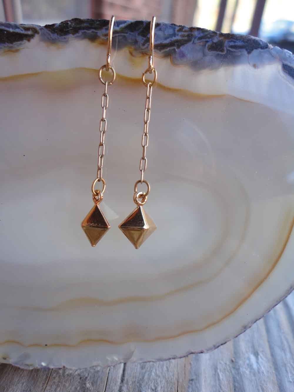 golden octahedron earrings