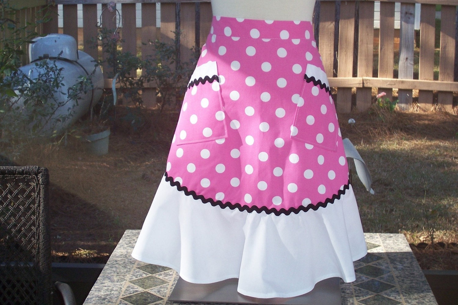 Womens Half Apron - Vintage Inspired  50's Pink Polka Dot