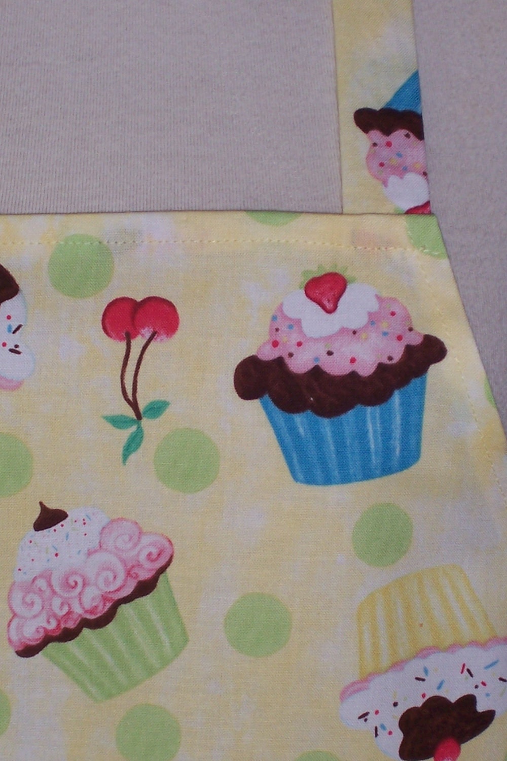 Womens Full Apron w/ 2 pockets - Lemon Cupcakes - Lime Green Polka Dots Cherry Red Yellow