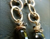Luxe Onyx and Ink Earrings- 14k Gold Fill Links with Rough Cut Black Diamonds- NG171
