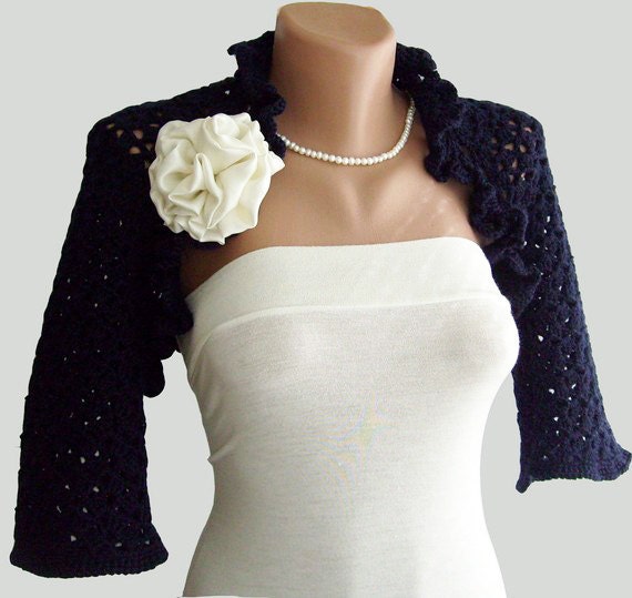 Navy Blue Shrug Indigo Blue Bridal Jacket by vara on Etsy