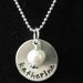 Aidan Necklace- Smooth sterling silver disk with pearl or birthstone- Personalized and HAND STAMPED necklace with name