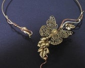 Butterfly,with leaves and copper vines choker necklace torque