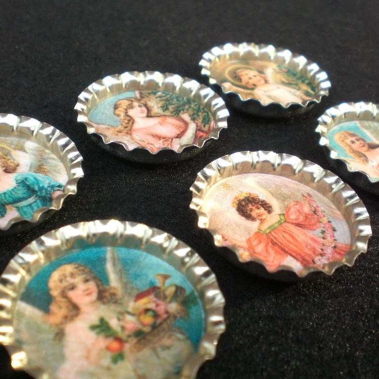Christmas Angels Holiday Bottle Cap Magnets Set of 6