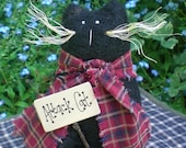 Black Attack Cat Primitive Folk Art Kitty Shelf Sitter Doll
