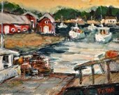 Seascape Painting of Maine Harbor Cove original acrylic painting,  original art work by Russ Potak