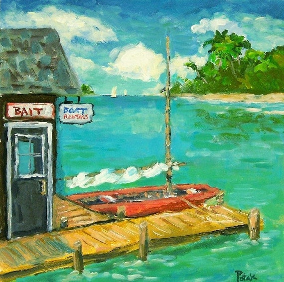 Florida Keys Original Painting with Islands by PotakPaintsArt