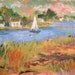 Original Painting of Seaside Cove with sailboats and saltwater marshes and cottages