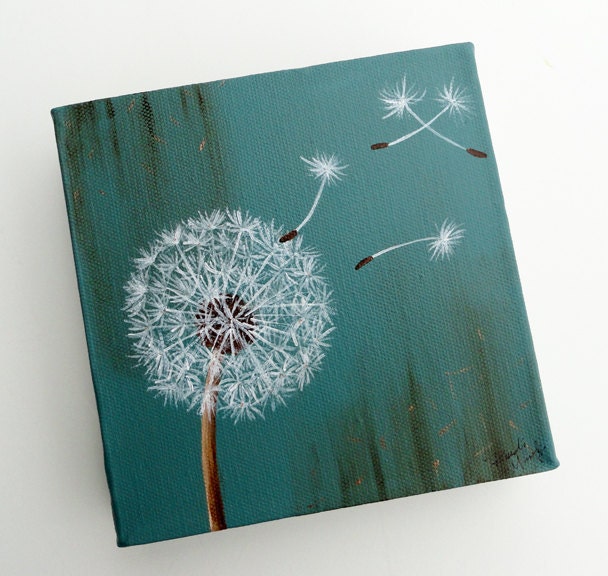 Eye of Beholder Robin Egg Blue "Dandelion Fluff" 6"x6" Original Canvas