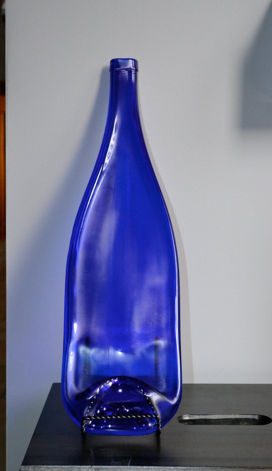 LARGE Bold Blue Recycled Slumped Wine Bottle