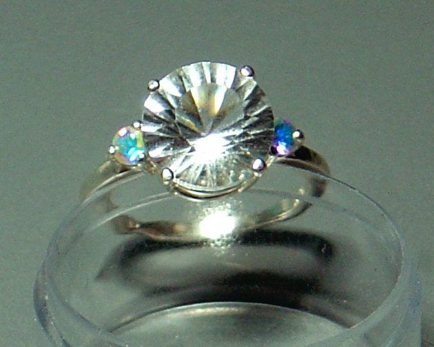 Diamond Quartz and Mercury Mist Topaz Sterling Silver Ring