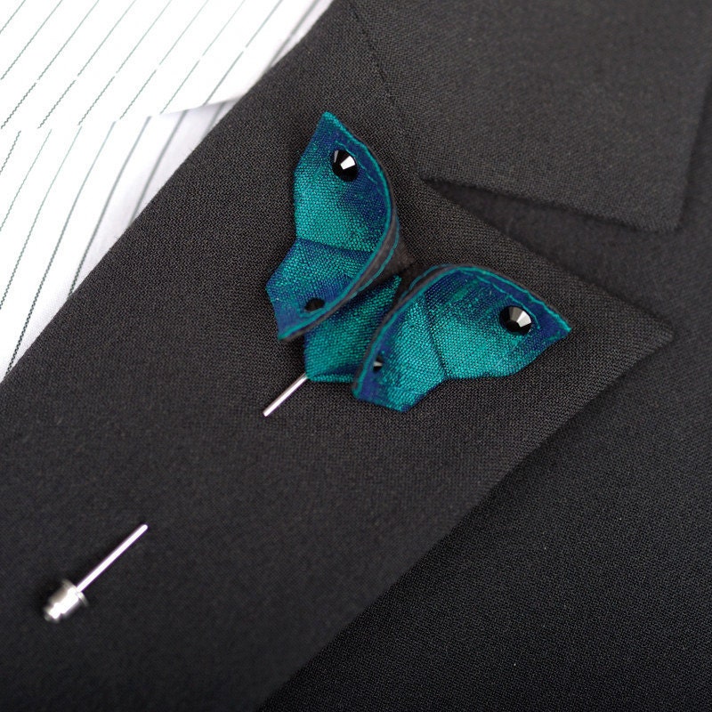 Custom Boutonniere Silk Origami Groom's Boutonniere GROUP DISCOUNT AVAILABLE Iridescent Emerald Black Silks Corsage Buttonhole 100 Colors