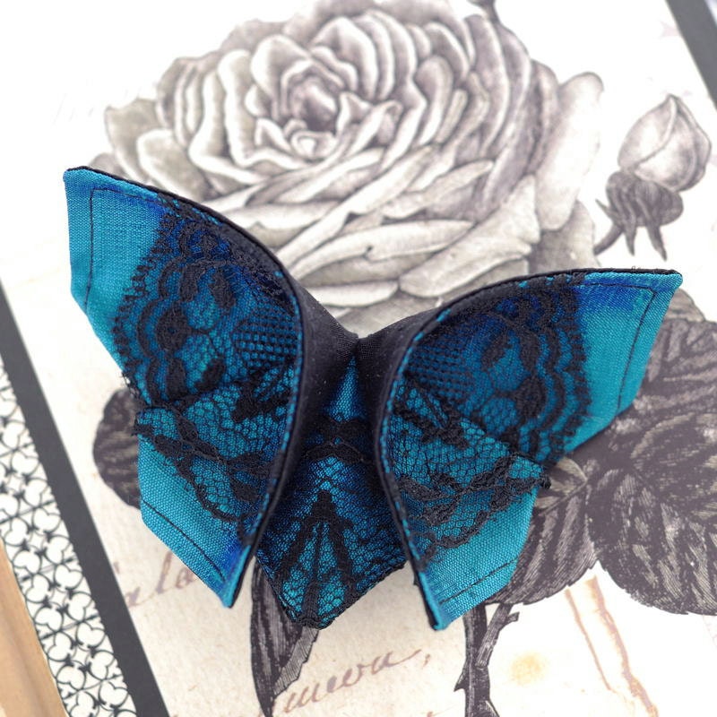 Butterfly Hair Clip Peacock Fascinator Silk Origami Butterfly Black and Peacock Teal Blue Silks Gift LARGE SIZE shown