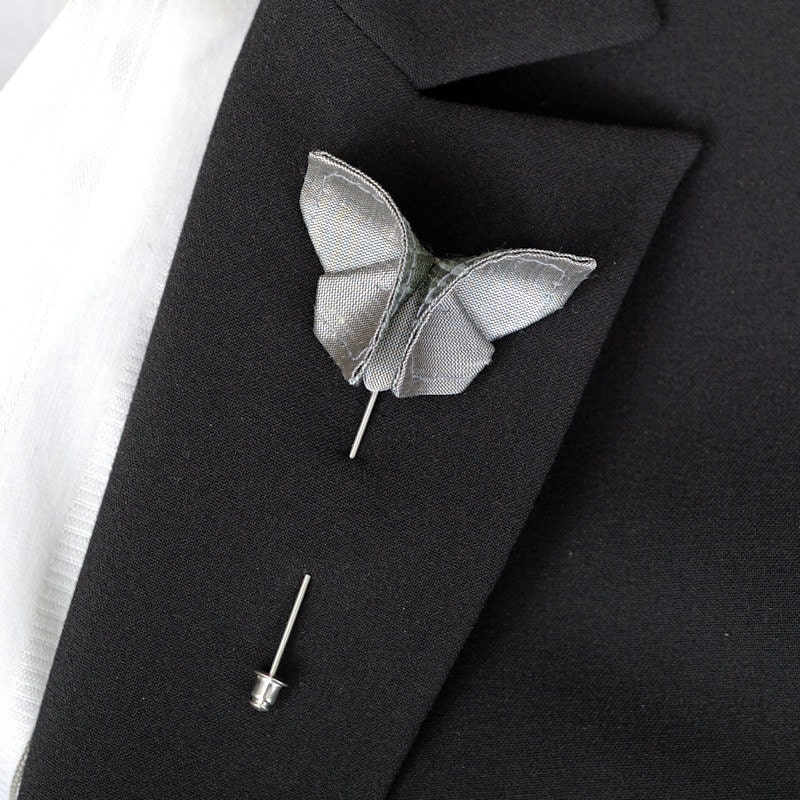 Custom Boutonniere Silk Origami Groom's Boutonniere GROUP DISCOUNT AVAILABLE Pewter Iridescent Sterling Silver Corsage Buttonhole 100 Colors